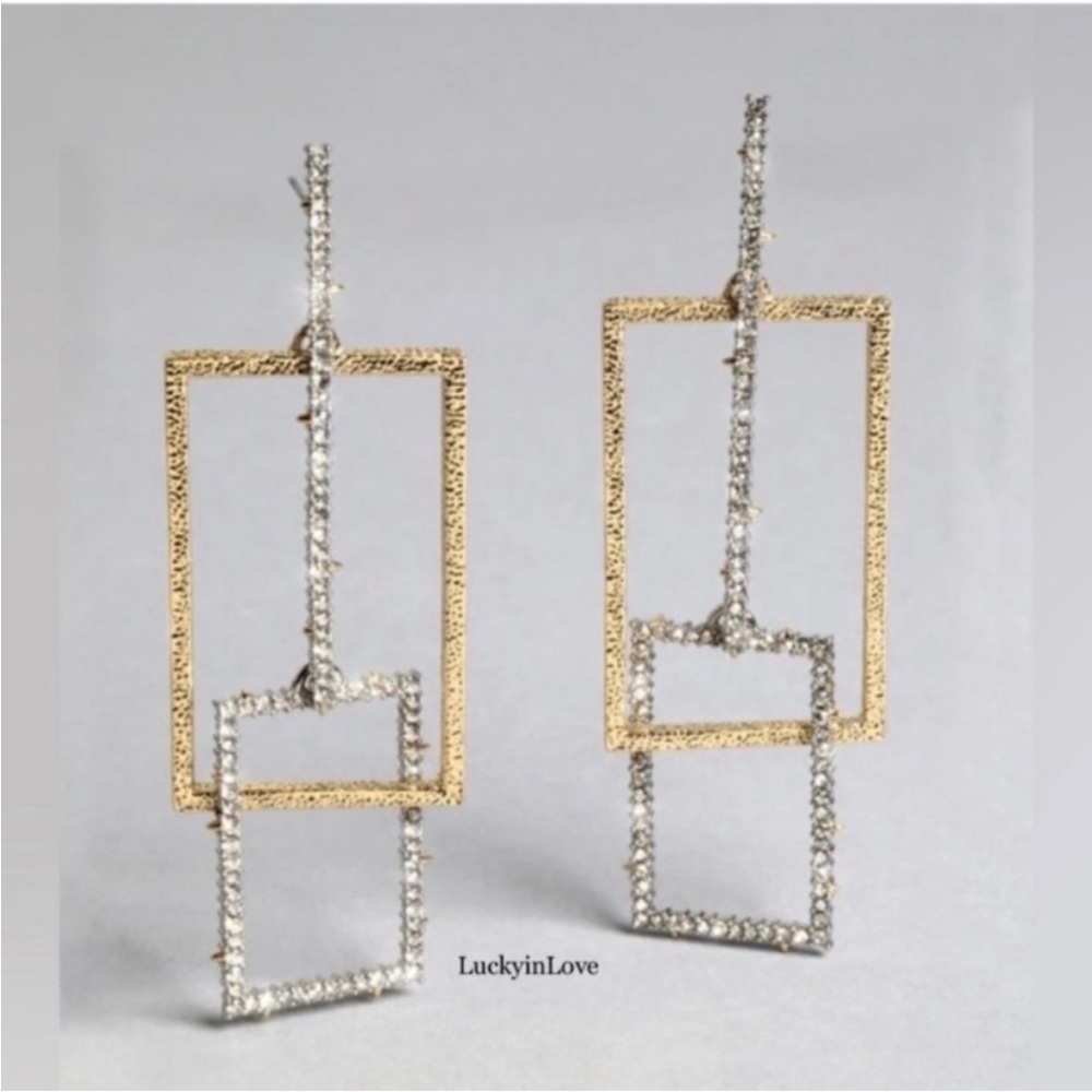 ALEXIS BITTAR • NEW Silver Gold Crystal Brutalist Link Post Drop Earrings